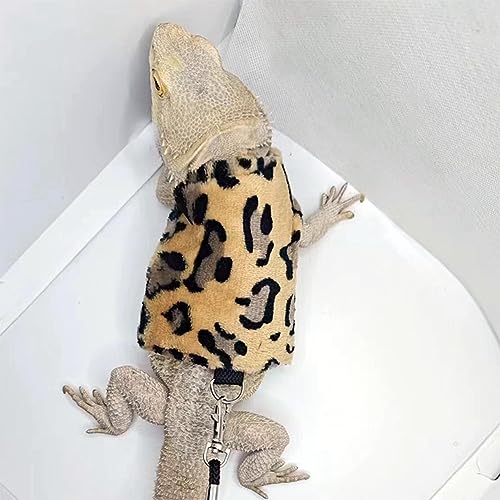 Image of 3 Packs Bearded Dragon Harness and Leash Adjustable(S,M,L) - Soft Leather Reptile Lizard Leash for Amphibians and Other Small Pet Animals (Leopard)