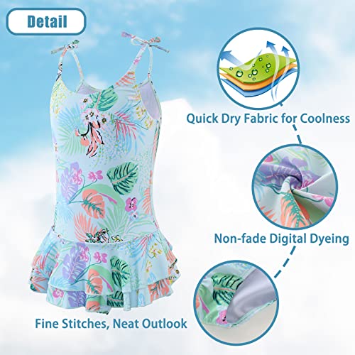 Image of Girls One Piece Swimsuits Halter Ruffled Bathing Suit for Kids Hawaiian Swimwear Leopard Swim Dress 3-16 Years