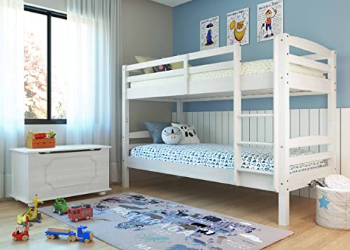 Inter Link – Etagenbett – Hochbett – Jugendbett - Rausfallschutz – Stockbett – Kinderbett – Mit 2 Lattenroste – Kiefer massivholz – Rick - Weiß lackiert – 90x190 cm
