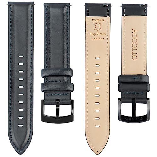 Image of OTTOODY Leather Watch Bands Quick Release, Elegant Top Grain Leather Watch Straps for Men & Women, Choice of Color & Width - 18mm, 19mm, 20mm, 21mm or 22mm Wristbands Bracelet for Watch & Smartwatch