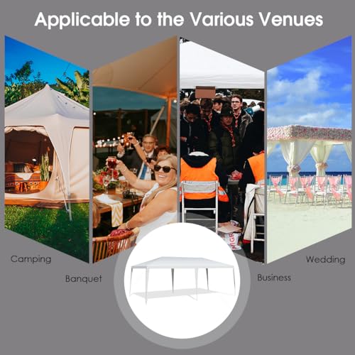 HOMASIS Carpa de jardín Impermeable, Carpas de Exterior Fabricadas con Tubos de Hierro y Tejidos de PE, Cenador Plegable con Cuerdas y estacas protección UV, para Fiestas, Bodas, Blanco (6x3m) - imagen 6