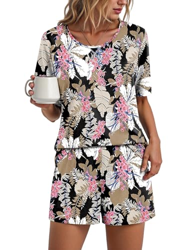Image of Findsweet Pajama Set for Women 2 Piece Lounge Set Soft Sleepwear Summer Casual Short Pjs Sets with Pockets M-3XL