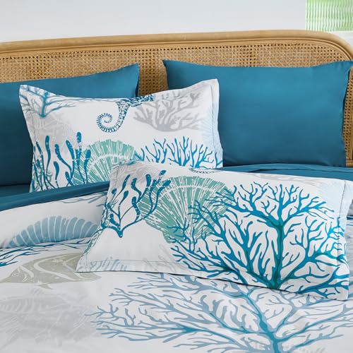 WONGS BEDDING Coastal Comforter Set Queen, Beach Themed Comforter,7 Pieces Ocean Nautical Seaweed & Starfish Bed in a Bag (90"×90") - Image 4