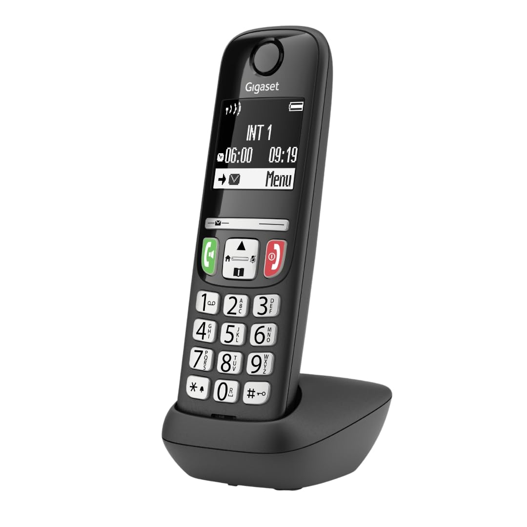 Gigaset E275 - Teléfono DECT Inalámbrico - Teclado Fácil de Usar - Compatible con audífonos - Teclado y Botones Grandes - Pantalla Gráfica en Blanco y Negro Iluminada, Negro [Versión Española]