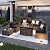 Aoxun Patio Furniture Sets, 8-Piece Outdoor Patio Furniture with 44'' Propane Gas Firepit Table, Wicker Outdoor Conversation Set Sectional Sofa for Backyard, Poolside, Garden (Black Cushion)