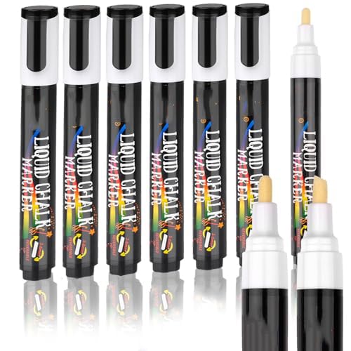 Blackboard Dry Erase Markers, 8 Pack White Chalk Pen, Pens for Windows and Glass, White Liquid Markers Erasable, Chalk Markers with 3mm and 6mm Reversible Tips, Wipeable Pen for Window Drawing