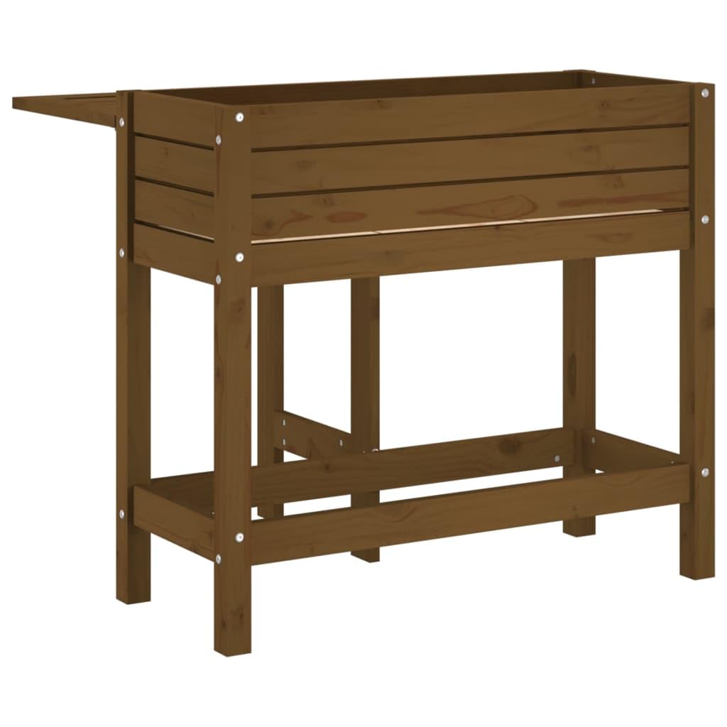 Jardinera con mesa plegable, maceta para plantas, jardinera elevada, jardinera para exteriores, jardinera, macetero, maceta adecuada para oficinas, jardines, restaurantes, cafés, marrón miel, madera