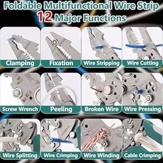 Pinza spelafili pieghevole 14 in 1, pinza multifunzione con pinza spelafili, pinza crimpatrice laterale, cesoia, pinza per presa a vite per cavi elettrici, spelafili portatile e strumento di