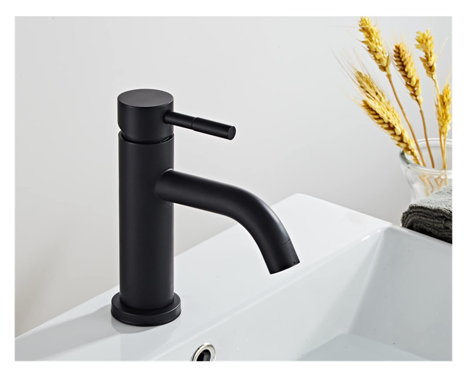 Mooilko Style 1 Black Short Bathroom Basin Faucet Black Baking 304 Stainless Steel Sink Mixer Tap Cold Sink Faucet Bathroom Lavotory Faucet Easy To Install(Style 1 Black Short)