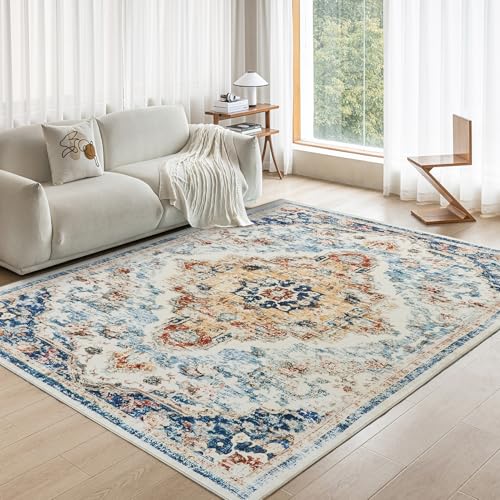 OMERAI Alfombras lavables para sala de estar, 80 x 150 cm, vintage, bohemia, para dormitorio, comedor, cocina, parte trasera antideslizante, resistente a las manchas, multicolor vintage