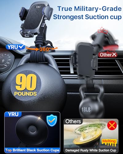 Image of [Military-Grade Anti-Shake & 360 Rotatable Suction] 2026 Upgraded Car Phone Holder Mount【90+LBS Safest Strongest & Patent Certs】Dashboard Windshield Vent for iPhone 17 16 Pro Max Samsung,Matt Black