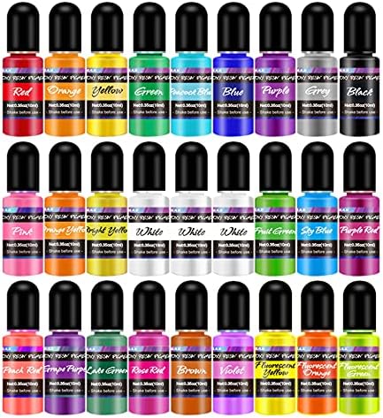 Epoxy Resin Pigment, M.A.K 27 Bottles Transparent Liquid Dye High Concentration Resin Colorant for Crafts Art Coloring, Painting, Jewelry DIY Making, Each 10ml