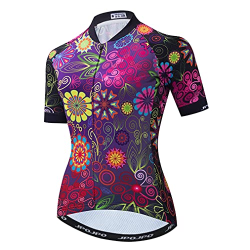 Women Cycling Jersey Short Sleeve Shirt Mountain Bike Top Clothing Small Purple Flower
