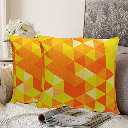 Image of Khooti Velvet Cushion Cover, 22x22 (Triangular Orange Yellow)(Pack of 1)