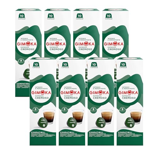 Gimoka Mezcla de Café Espresso Cremoso, intensidad 7/10-80 Cápsulas - Compatibles con Máquinas de Café Caffitaly Y Tchibo Cafissimo - Producido en Italia - 8 paquetes de 10