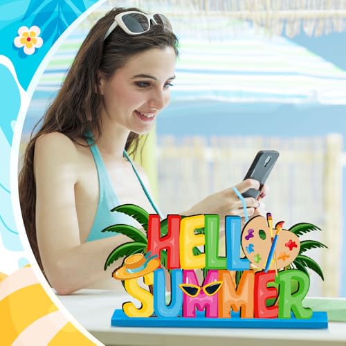 Image of CroBlissful 6 Pcs Schools Out for Summer Decorations Happy Last Day of School Table Sign School's Out of Summer Vacation Pool Wooden Tabletop Centerpieces for Holiday Party Supplies Home Decor