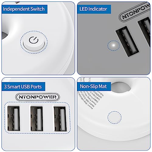 NTONPOWER Regleta de Viaje, Aprobada para Crucero, Regleta Portátil con Enchufe Plano - 3 Tomas con 3 Puertos USB, Cable de Extensión de 1.22 m para Accesorios de Crucero, Esenciales de Viaje miniatura 5