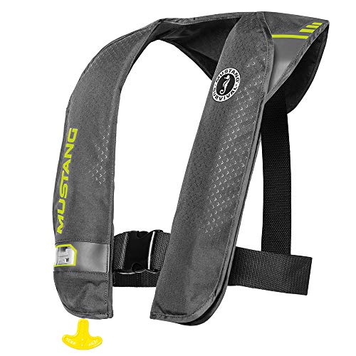 MUSTANG SURVIVAL - M.I.T. 100 Auto Activated PFD for Adults (Gray-Fluorescent Yellow Green - One Size Fits All) Co2 Activated Within 10 Seconds After Being immersed in Water, 26 lb. of Buoyancy