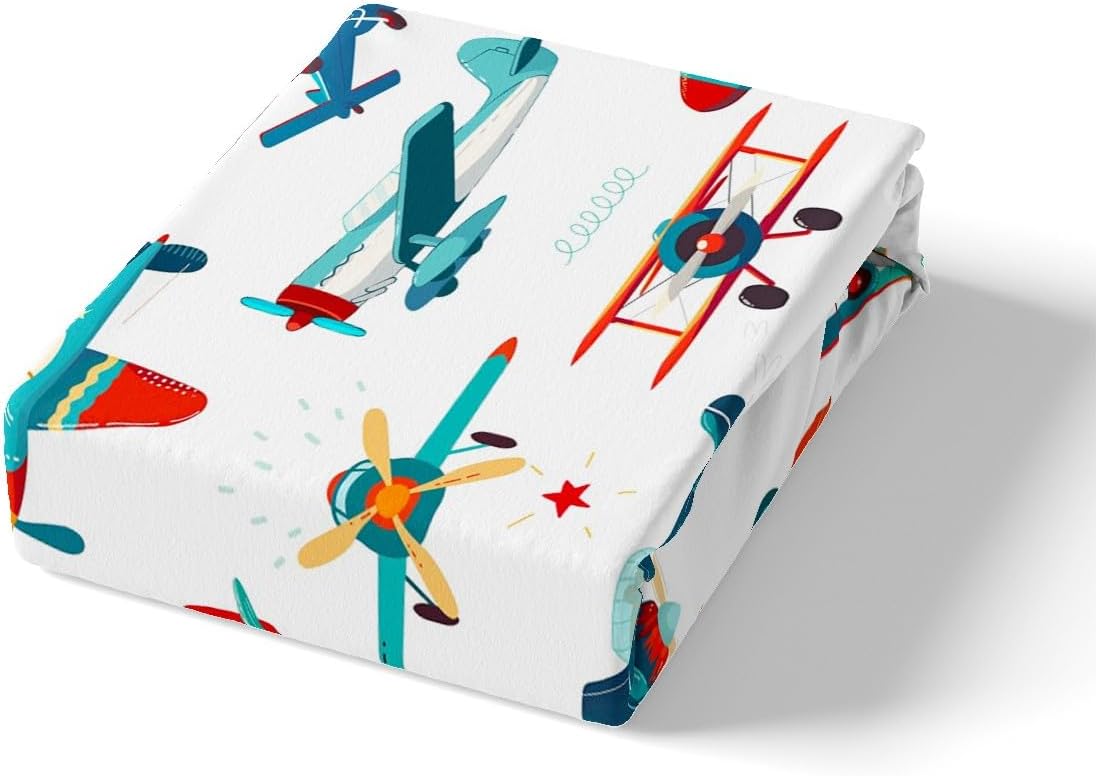Castle Fairy Teal Airplane Bed Sheet Queen Set Aircraft Print Sheets Sets Adults Bedroom Decor Colorful Airplanes Microfiber Queen Sheets with Flat,Fitted Sheet,2 Pillow Cases