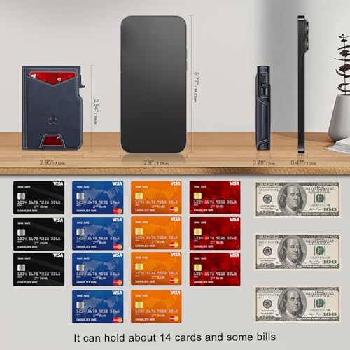 Image of Wallet for Men Wallet with Slim Pop Up Card Holder 9-13 Cards, Bifold Minimalist Smart Wallet RFID Blocking Credit Card Holder with ID Window & Stretchable Cash Slot Compact Metal Aluminum Card Case