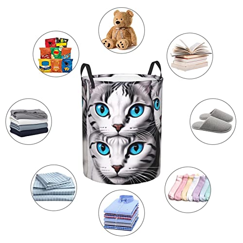 Blue Eyed Cats Laundry Hamper With Handles, Circular Storage Bin Organizer, Round Clothes Storage Basket For Bathroom/Dorm/Bedroom #TOP5