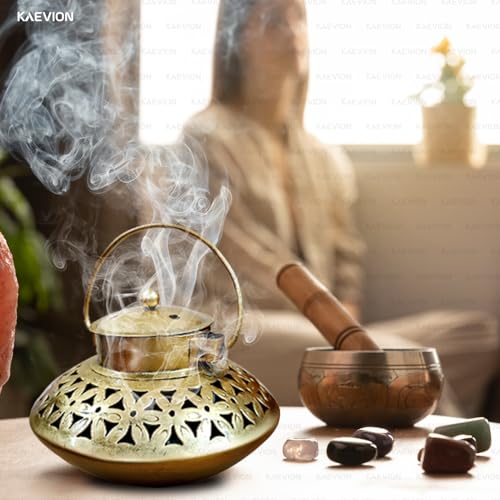 Image of Wall Hanging Metal Brass Medium 6 Inch Degchi Style Incense Burner with Hanger, Bells Decorative Item for Home | Brass Dhoop Holder Pooja Items | Dhoop Dani Stand Tea Holder - Gold