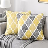 Beauoop Decorative Chenille Throw Pillow Covers with Moroccan Quatrefoil Geometric Double-Sided Print Square Soft Pillow Cases for Couch, Sofa, Living Room, Bedroom, 18'x18', Set of 2, Yellow Gray