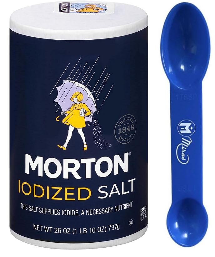 (Pack of 1) Morton Iodized Salt 26oz (737 Grams) (Free Miras Trademark 2-in-1 Measuring S…