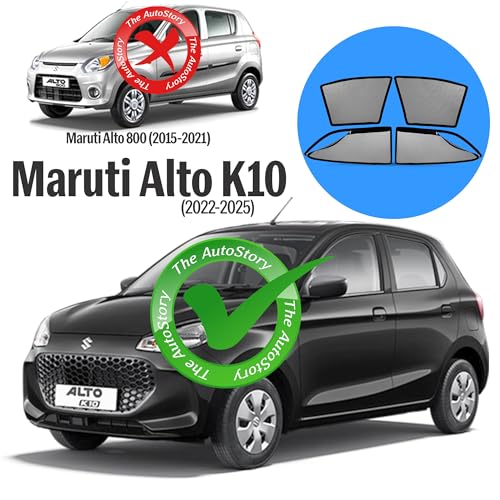 Image of AutoStory Magnetic Car Sunshade for Alto K10 2022-2025 | Front Half Cut for Mirror Visibility + Rear Full Coverage with Zipper | Heavy Heat & UV Protection | Privacy Side Window Curtains Shades