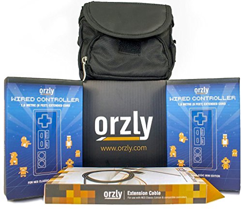 Orzly Essentials Accessory Pack For Nintendo Nes Classic (Nes Mini) - Accessories Bundle Includes 2X Control Pads, 2X Cable Extension Leads For Controllers And 1X Travel Bag (Console Not Included) #TOP1