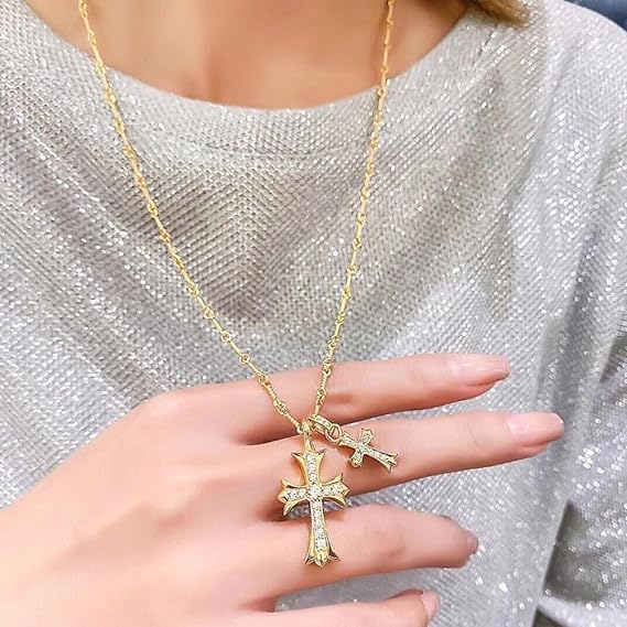 Cross Necklace 14k Gold Plated/Sterling Silver Double Cross Pendant CZ,Cubic Zirconia Cross Necklaces for Women Men Jewelry Birthday Gifts4