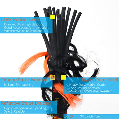Bungee Shock Cords 3/16 Inch X 50 Feet, Reflective Silver/Orange/Black - Hisuntec #TOP1