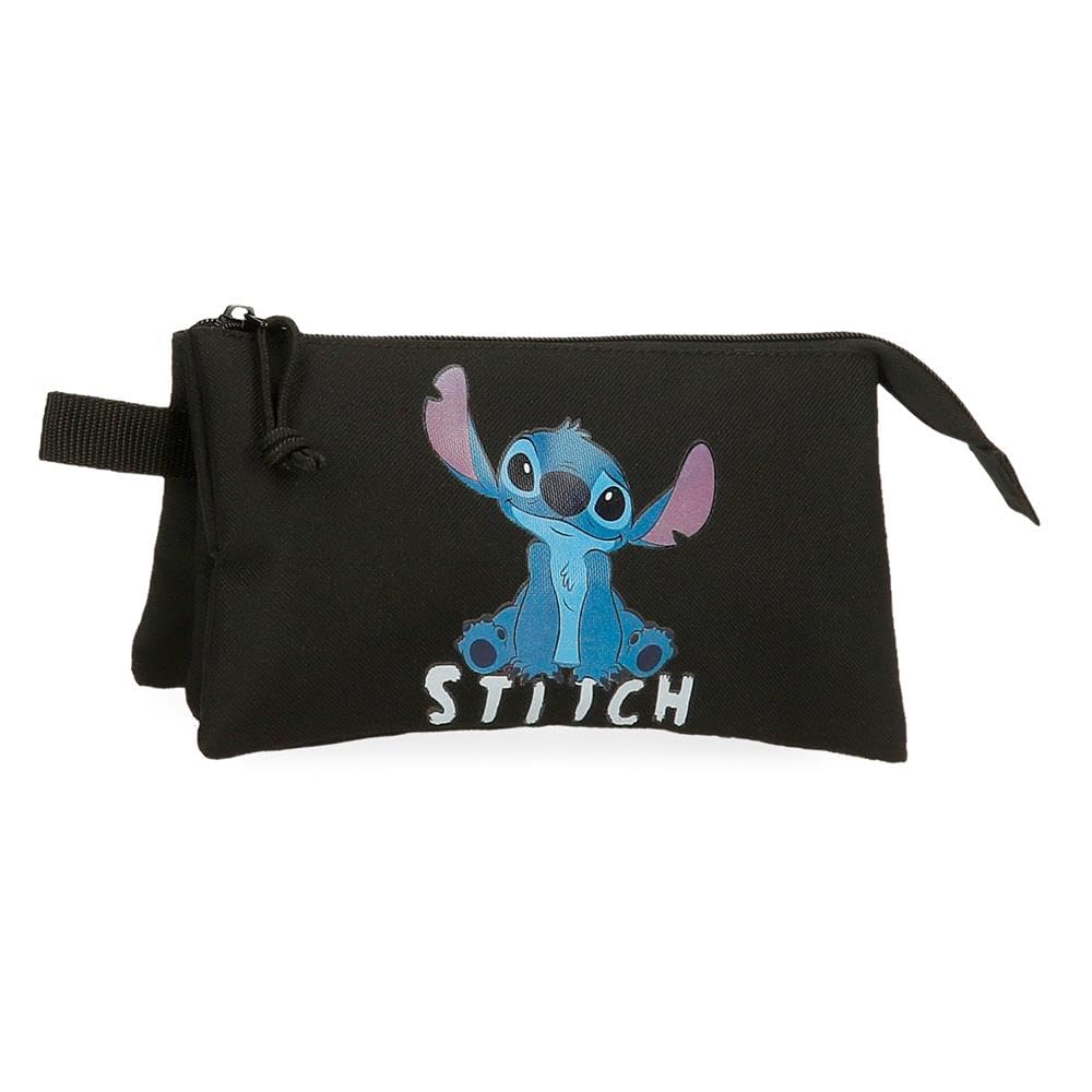 Joumma Disney Stitch Cute Estuche Triple Negro 22x12x5 cms Poliéster 1,32L