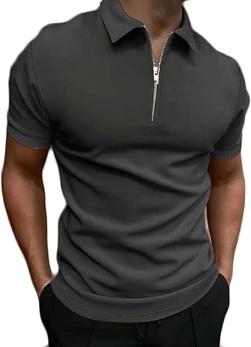 Yooshoverk Camisetas cremallera Hombre Camiseta cobertura Lisa Blusa Manga Corta retazos ropa entrenamiento tipo túnica