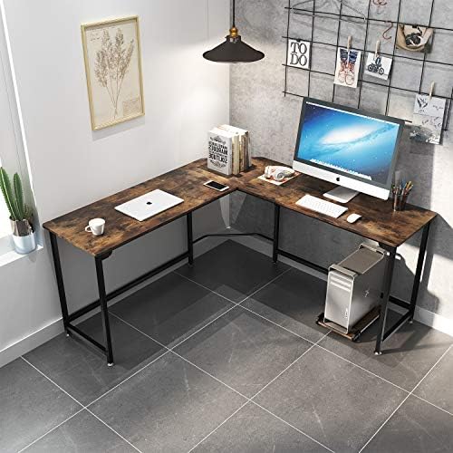 Dripex Corner Computer Desk, L Shaped Corner Gaming Desk for PC with CPU Stand - Rustic Brown