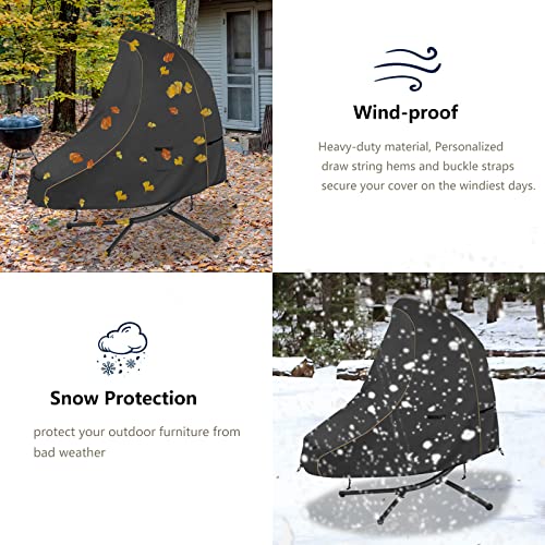 Bitubi 73 Inch Patio Hanging Chaise Lounge Cover - Classic Black 600D Tough Canvas Heavy Duty Waterproof Outdoor Curved Steel Hammock Chaise Lounge Chair Swing Cover #TOP6