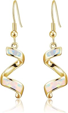 Sterling Silver Plated Dangle Drop Earrings for Women Opal Hook Earrings Birthstone Spiral Ribbon Dangle Earrings