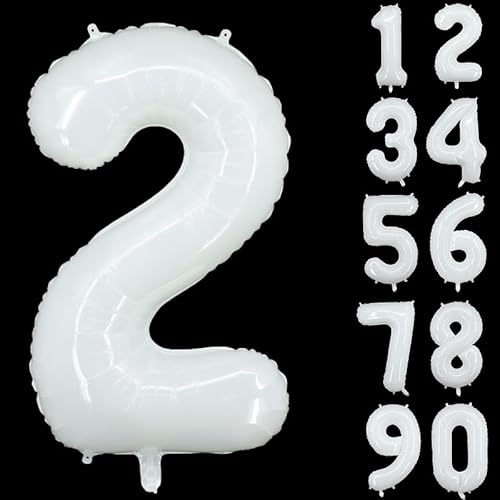 40 Inch Number Balloons Giant Number Aluminium Foil Helium Balloons for Birthday Party Celebration Decoration New Year Baby Shower Anniversary (White, 2)