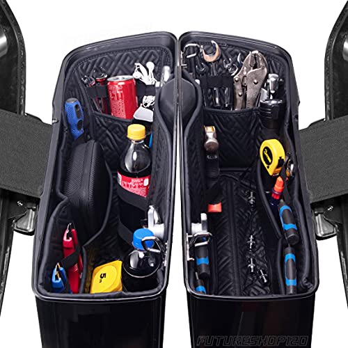 Futureshop Harley Saddlebag Liners Organizer For 14-21 OEM Standard Saddlebags Lining CVO Tapered 2021 Street Glide Saddle Bag Stretched 2 In 1 Carpet Inserts, Black, One Size