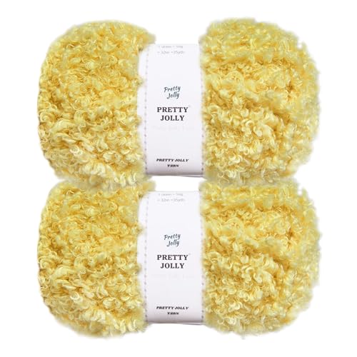 Pretty Jolly Teddy Fur Yarn - Super Soft, Chunky, Fluffy Faux Fur - Total Length 2×50m (100g×2) - Yellow