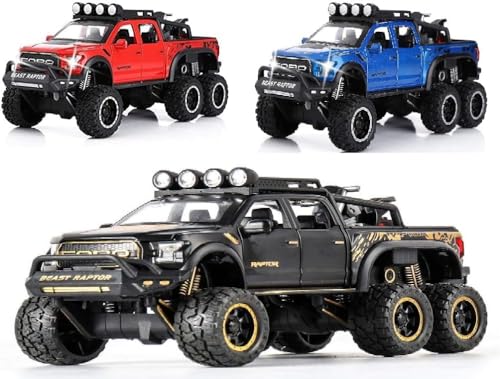 Image of 1:28 Scale Big Sizr Ford Raptor F150 Model Toy Car | Metal Pullback Diecast Car for Kids with Openable Doors, Sound, Light Effects Toy for Car (Color As Per Available), Black