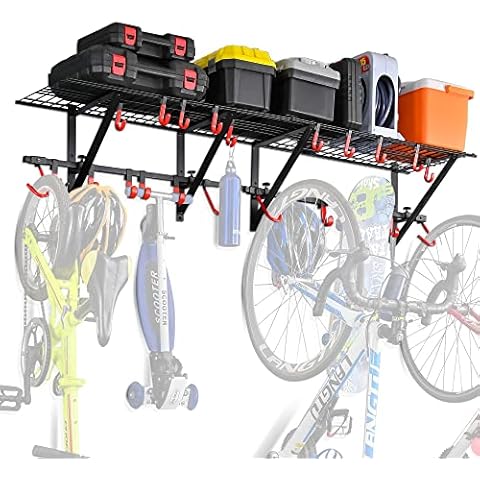 PLKOW Garage Wall Shelving Includes Bike Hooks, Sturdy Adjustable Garage Shelving Wall Mount Garage/Organizer (Black, 2-Pack) Cover