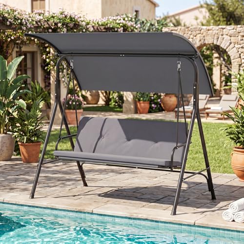 Image of Tangkula 2 Person Porch Swing, Outdoor Swing with Removable Cushions, Solid Metal Structure, Patio Swing with Adjustable Canopy for Garden, Backyard, Balcony, Poolside