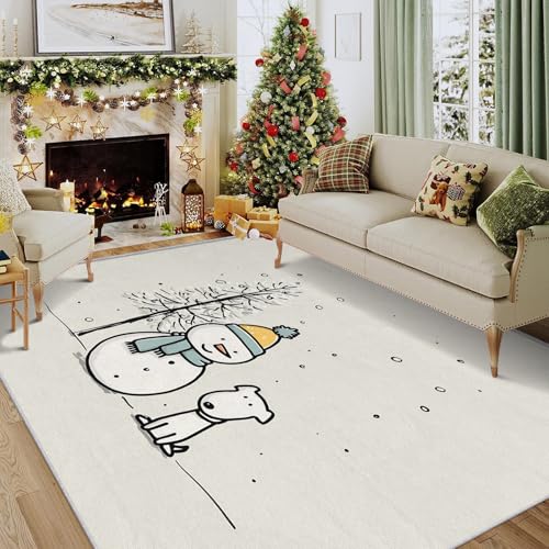 8x12 Christmas Snowman & Dog Rugs, Washable Non-Slip Carpet