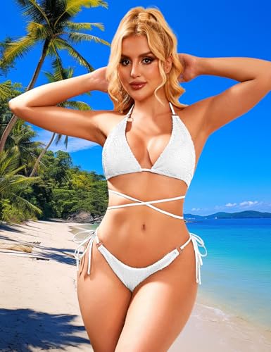 Image of Women Bikini Set Metal Ring Two Piece Swimsuit