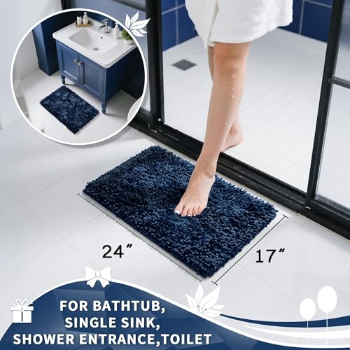 Image of Yimobra Chenille Bathroom Rugs Non Slip, Extra Thick Soft Absorbent Bath Rug, Machine Washable Quick Dry Bath Mat for Bathroom Floor, Tub and Shower, Home Decor Accessories, 24x17, Peacock Blue
