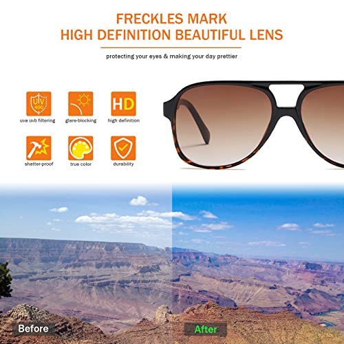 Image of Freckles Mark Vintage Retro 70s Sunglasses for Women Men Classic Large Square Aviator Trendy Glasses