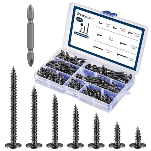 Image of WensiLon #8 Black Truss Head Wood Screws Quick Metal Self Tapping Zinc Oxide Assortment Kit