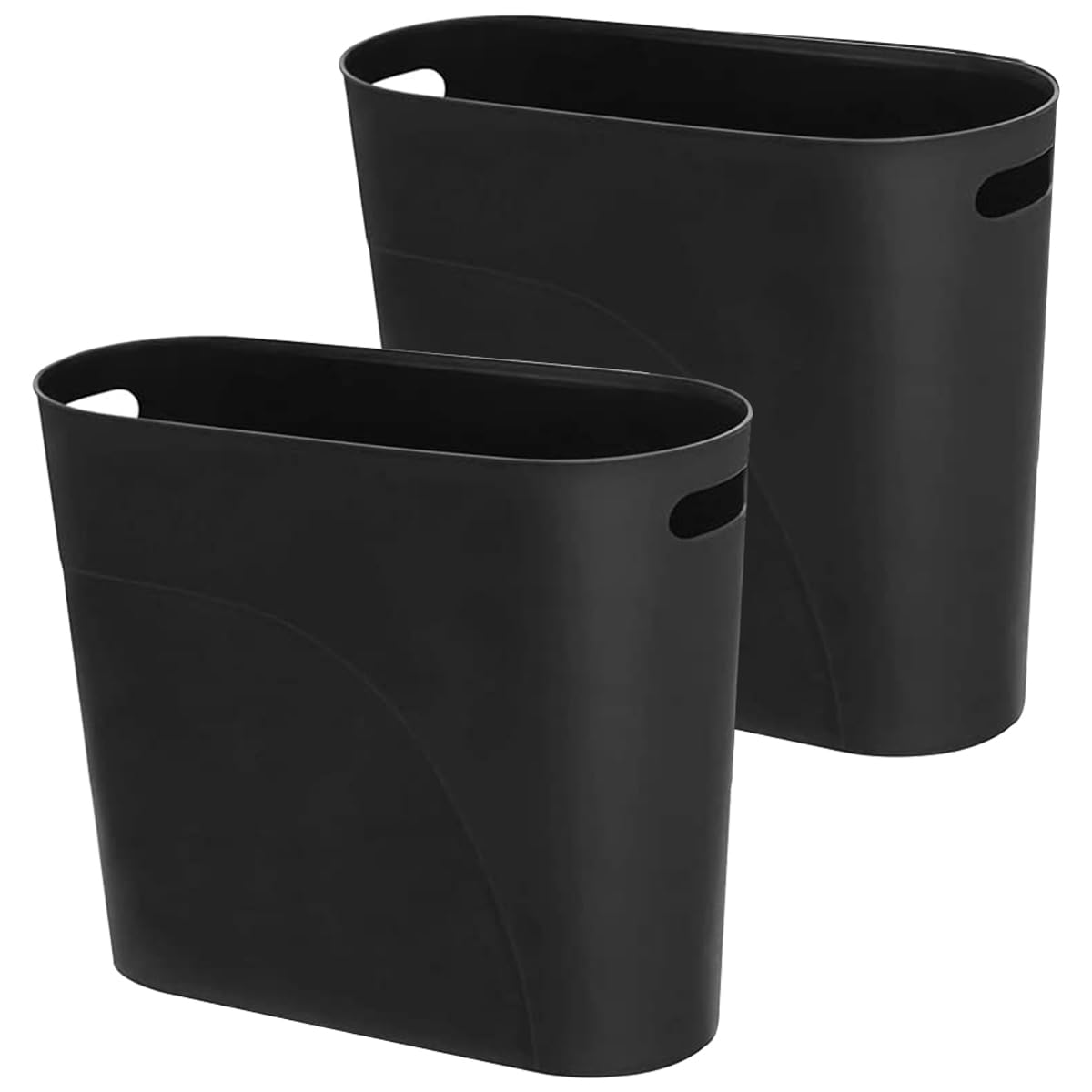 LOSYHU 2 Pack 12L Slim Bathroom Bins Black Plastic Slim Trash Can Plastic Garbage Container Bin with Handles Slim Waste Basket for Bedroom Bathroom Kitchen Office