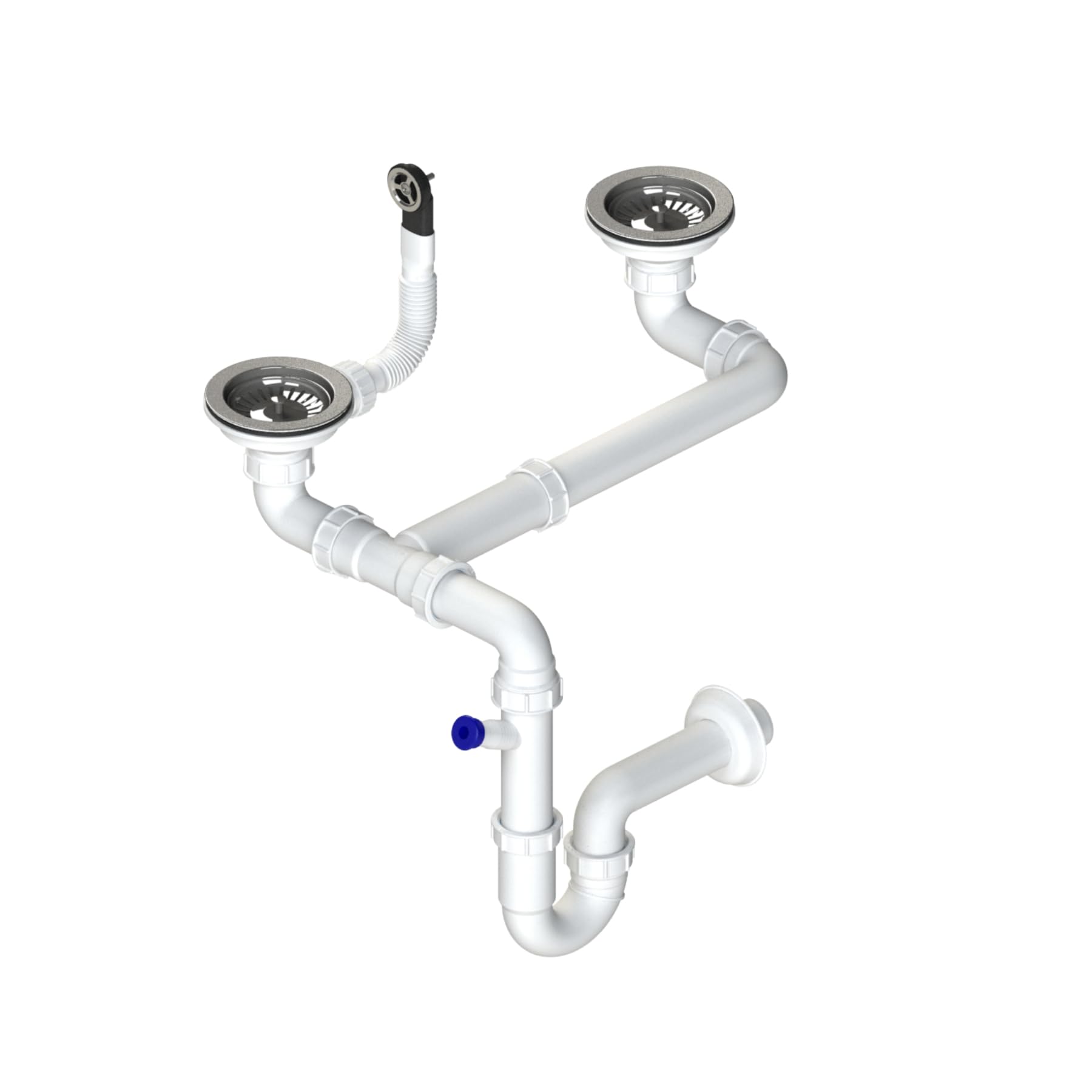 Sifone Per Lavello Cucina 2 Vasche - Kit Scarico Regolabile Antiodore Grigio | Per Tubi 40/50 Mm - Foto 4